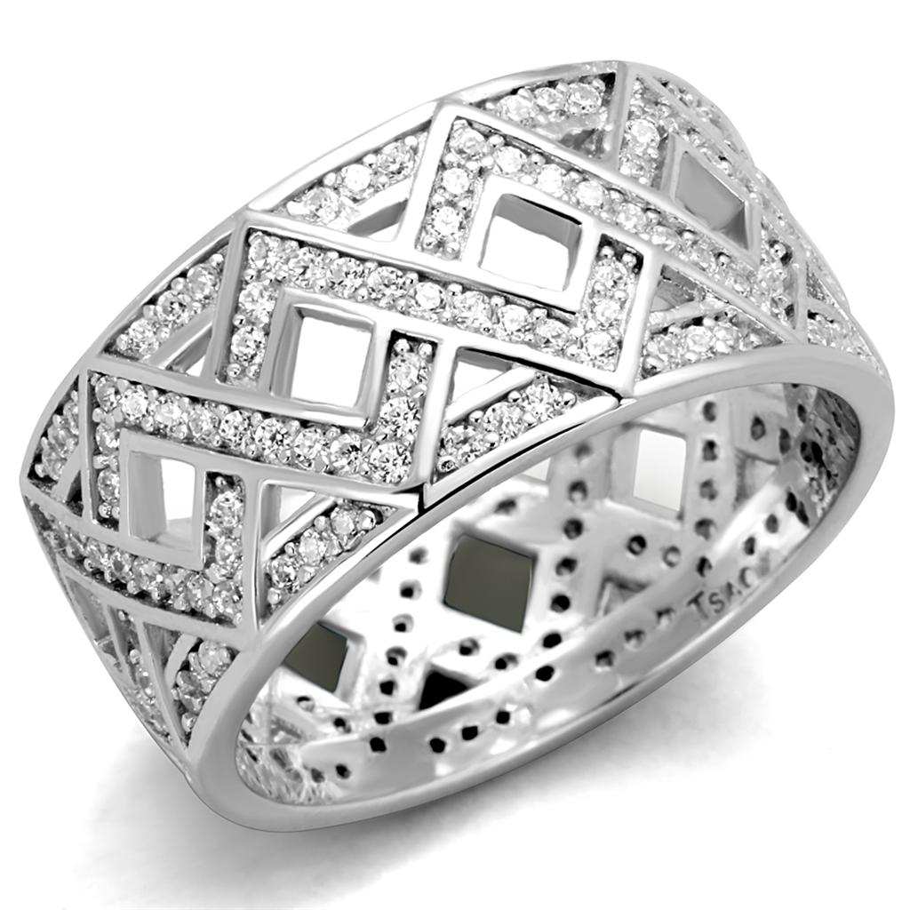 TS372 - Rhodium 925 Sterling Silver Ring with AAA Grade CZ  in Clear-4