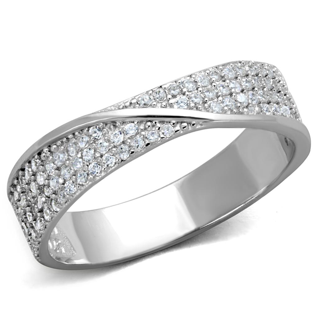TS373 - Rhodium 925 Sterling Silver Ring with AAA Grade CZ  in Clear-4