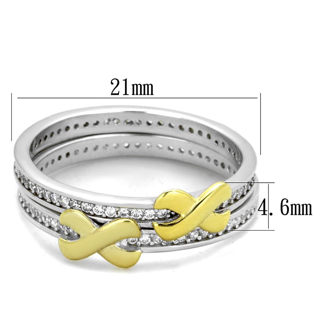 TS374 - Reverse Two-Tone 925 Sterling Silver Ring with AAA Grade CZ  in Clear-1