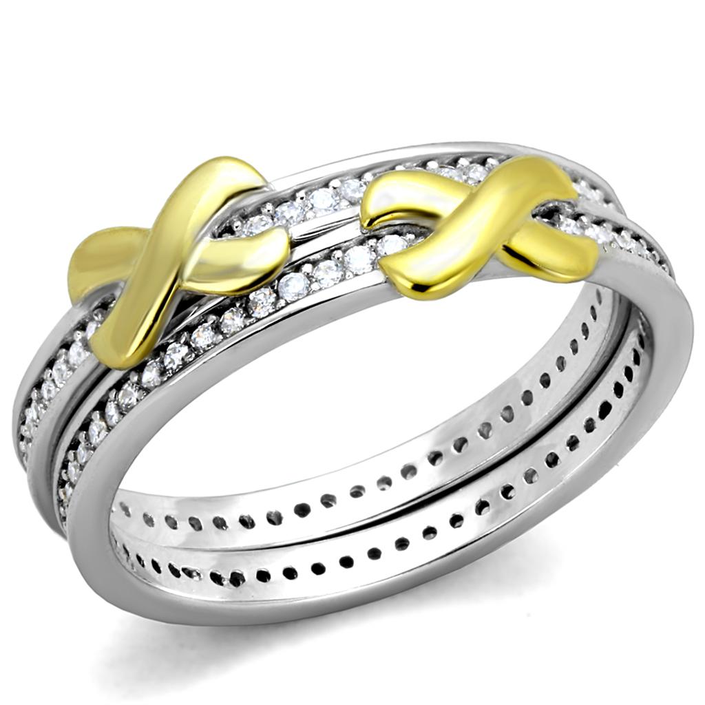 TS374 - Reverse Two-Tone 925 Sterling Silver Ring with AAA Grade CZ  in Clear-4