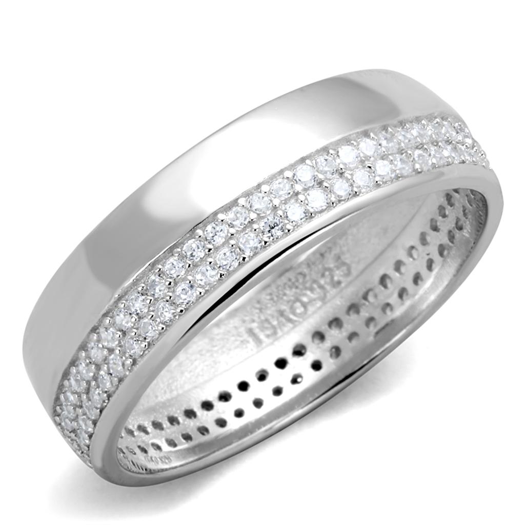 TS375 - Rhodium 925 Sterling Silver Ring with AAA Grade CZ  in Clear-4
