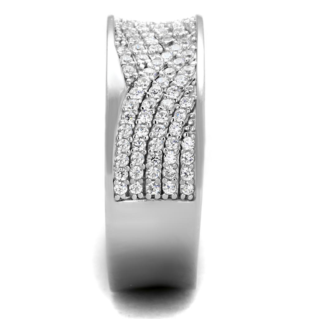 TS376 - Rhodium 925 Sterling Silver Ring with AAA Grade CZ  in Clear-3