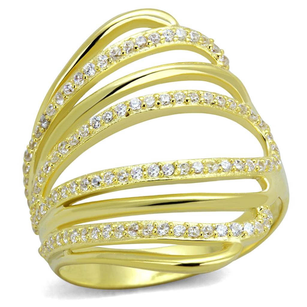 TS379 - Gold 925 Sterling Silver Ring with AAA Grade CZ  in Clear-4