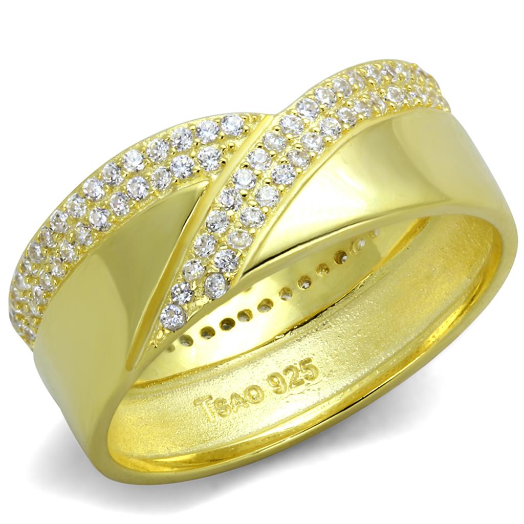 TS380 - Gold 925 Sterling Silver Ring with AAA Grade CZ  in Clear-4