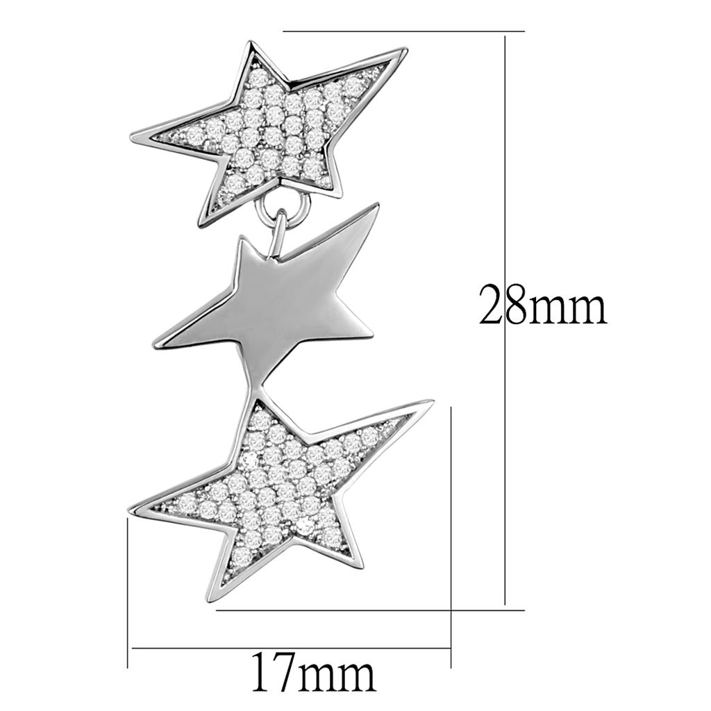 TS381 - Rhodium 925 Sterling Silver Earrings with AAA Grade CZ  in Clear-1