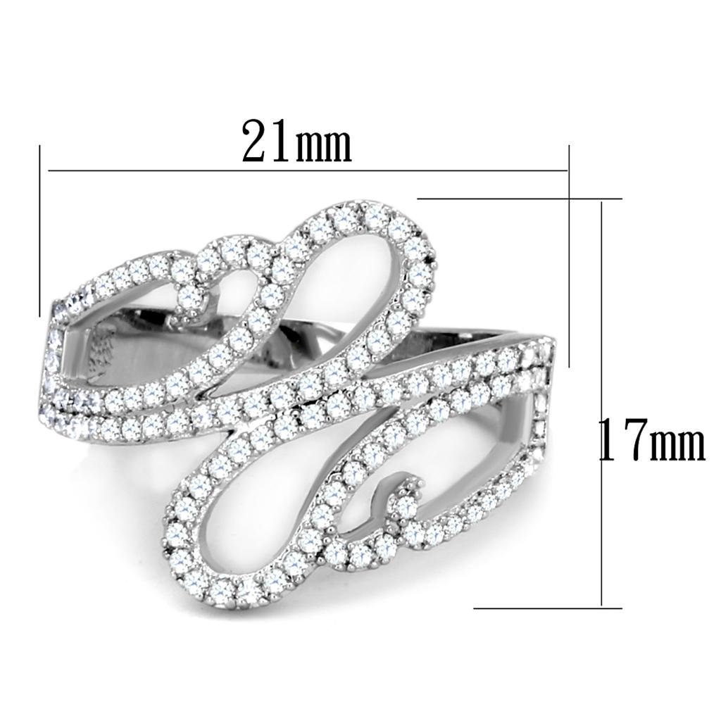 TS383 - Rhodium 925 Sterling Silver Ring with AAA Grade CZ  in Clear-1