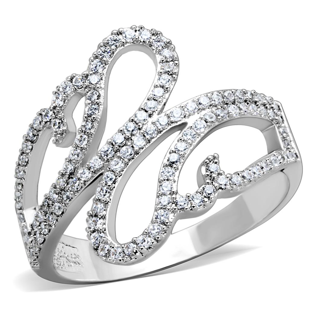 TS383 - Rhodium 925 Sterling Silver Ring with AAA Grade CZ  in Clear-4
