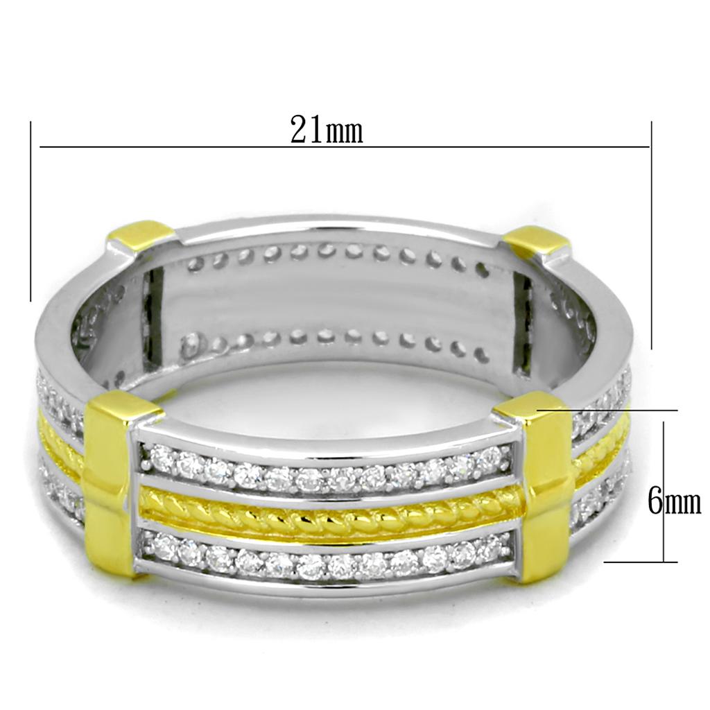 TS384 - Reverse Two-Tone 925 Sterling Silver Ring with AAA Grade CZ  in Clear-1