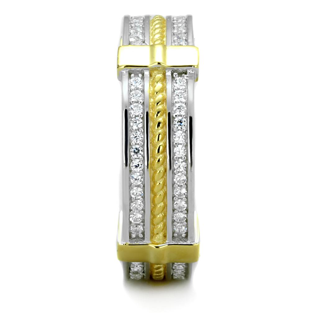 TS384 - Reverse Two-Tone 925 Sterling Silver Ring with AAA Grade CZ  in Clear-3