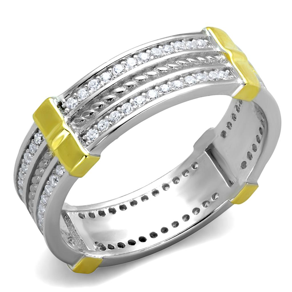 TS384 - Reverse Two-Tone 925 Sterling Silver Ring with AAA Grade CZ  in Clear-4