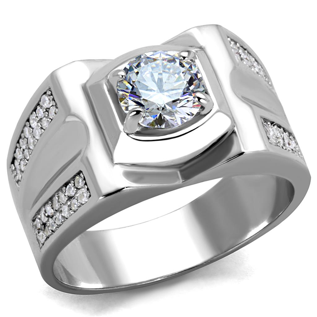 TS385 - Rhodium 925 Sterling Silver Ring with AAA Grade CZ  in Clear-4