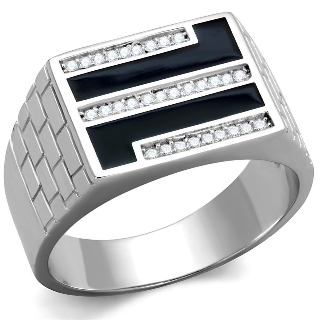TS387 - Rhodium 925 Sterling Silver Ring with AAA Grade CZ  in Clear-4