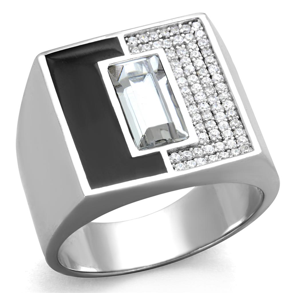 TS388 - Rhodium 925 Sterling Silver Ring with Top Grade Crystal  in Clear-4
