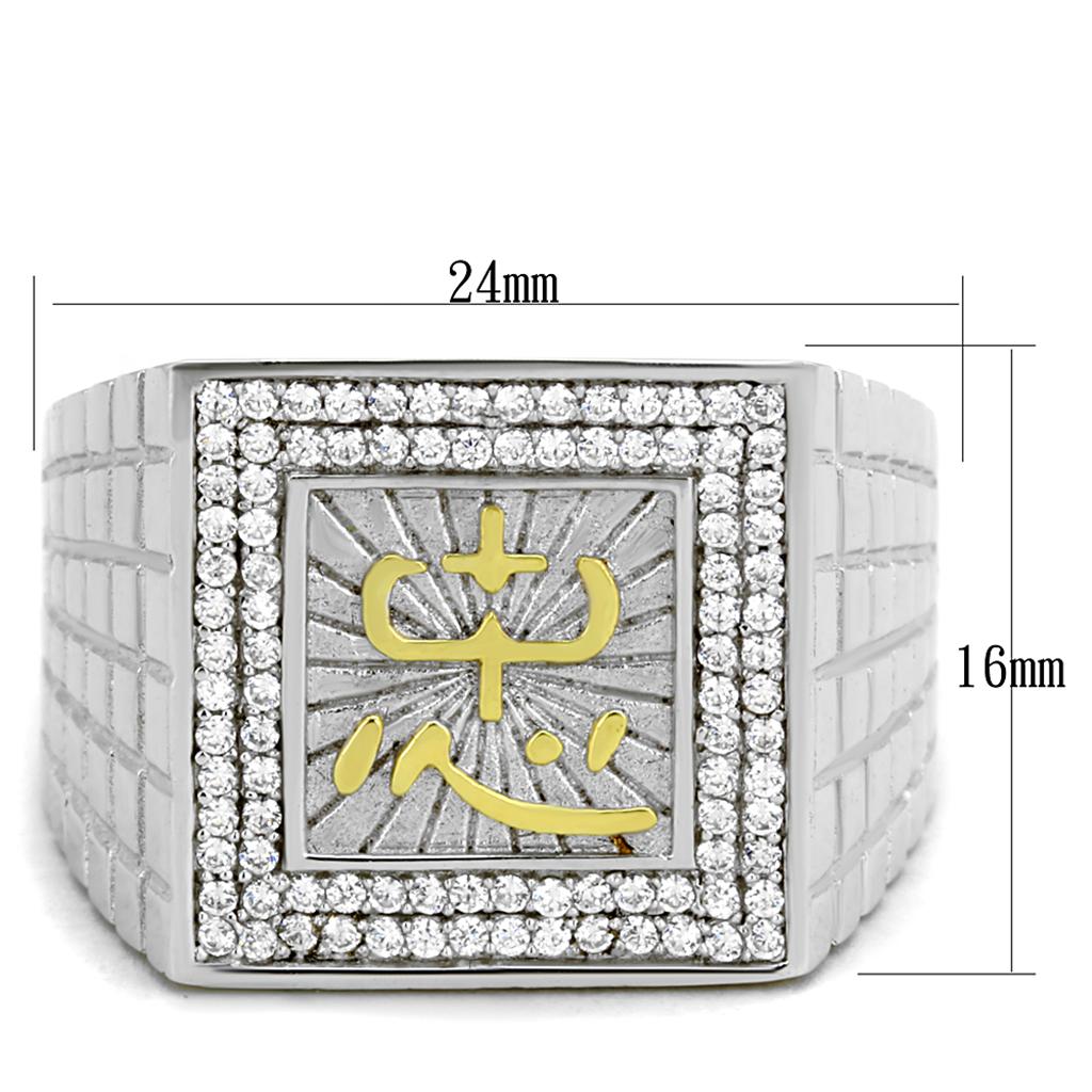 TS389 - Gold+Rhodium 925 Sterling Silver Ring with AAA Grade CZ  in Clear-1