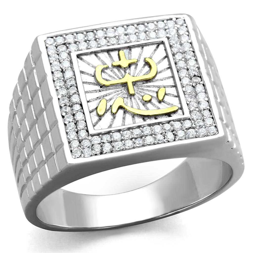 TS389 - Gold+Rhodium 925 Sterling Silver Ring with AAA Grade CZ  in Clear-4