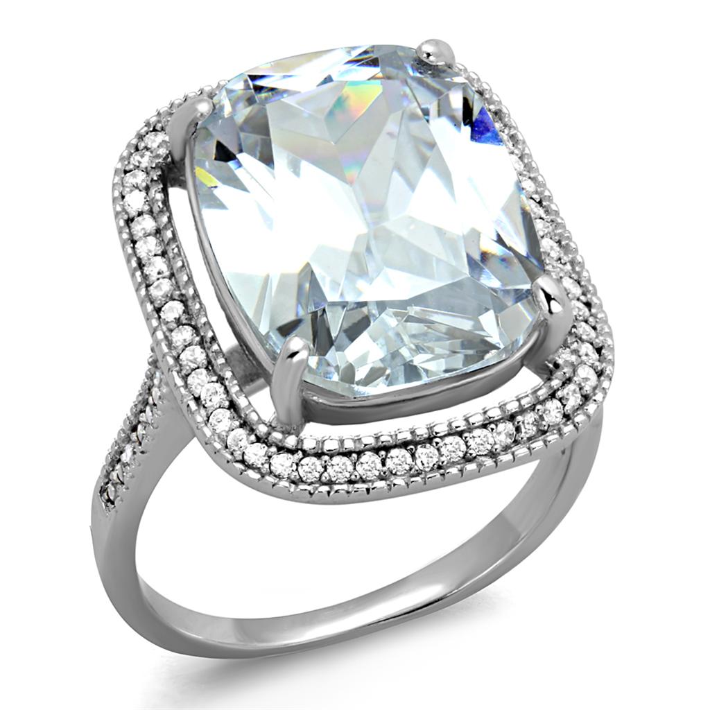 TS391 - Rhodium 925 Sterling Silver Ring with AAA Grade CZ  in Clear-4