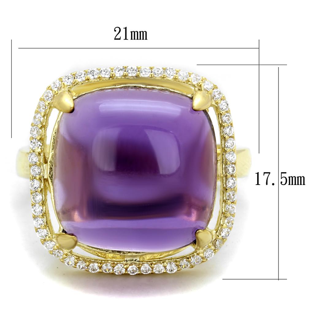 TS392 - Gold 925 Sterling Silver Ring with Synthetic Synthetic Glass in Amethyst-1