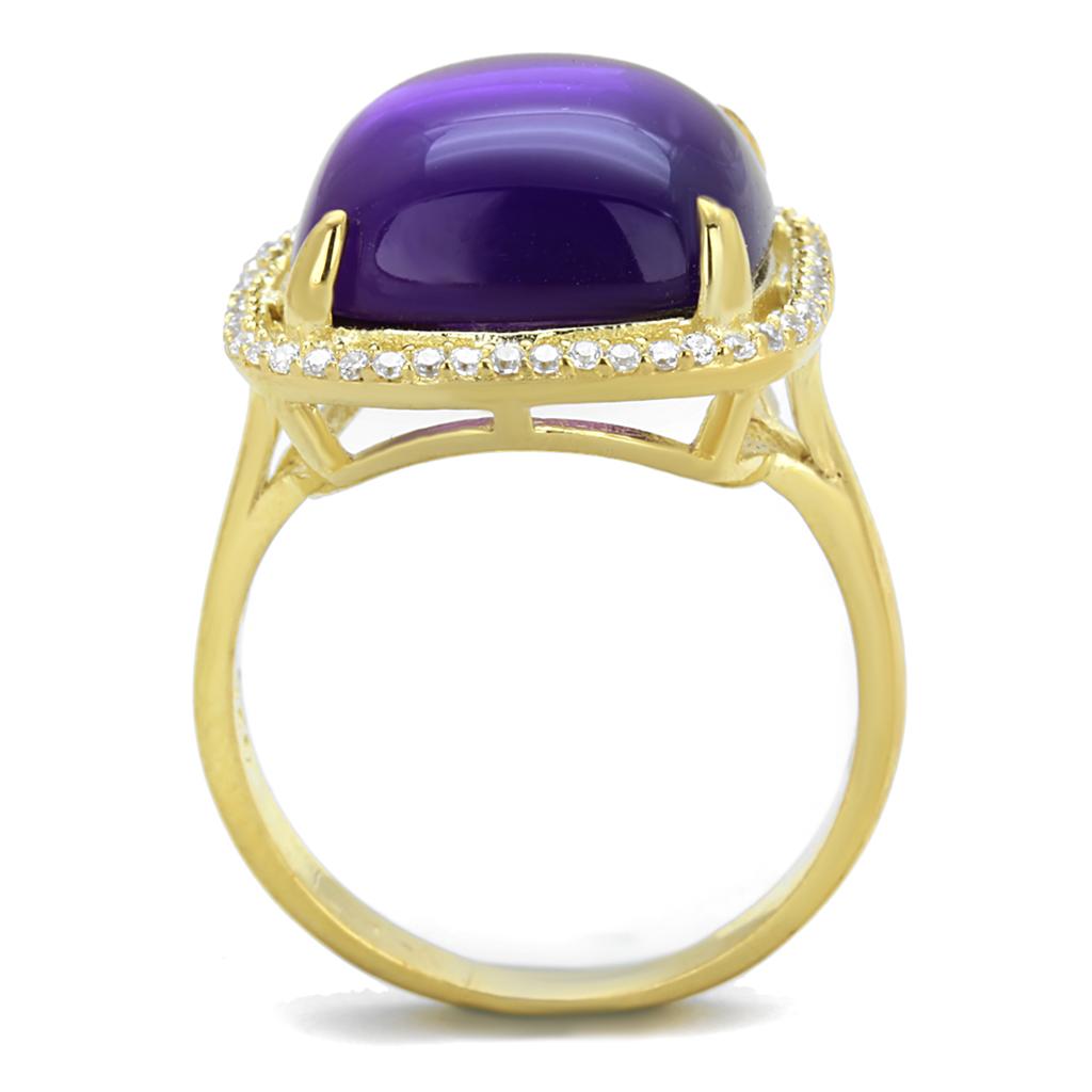 TS392 - Gold 925 Sterling Silver Ring with Synthetic Synthetic Glass in Amethyst-2