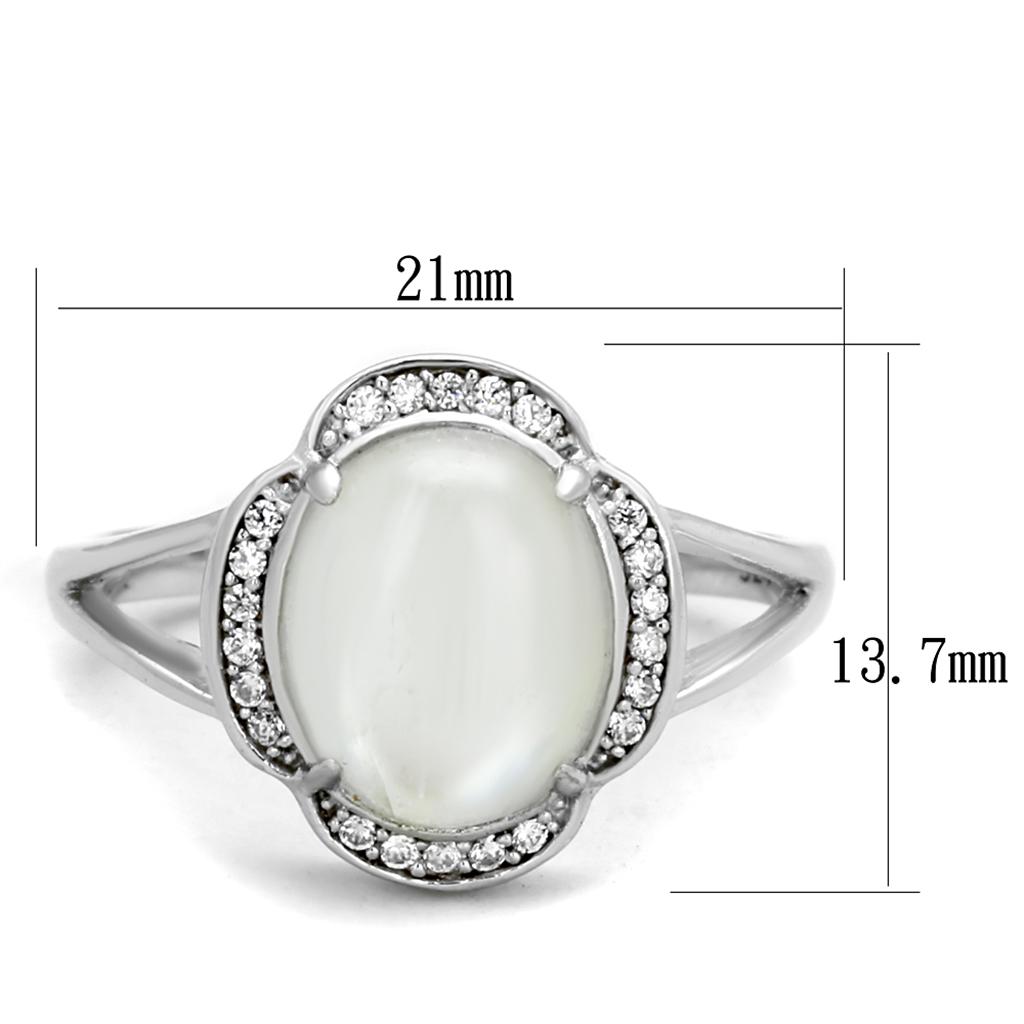 TS393 - Rhodium 925 Sterling Silver Ring with Semi-Precious Moon Stone in Clear-1