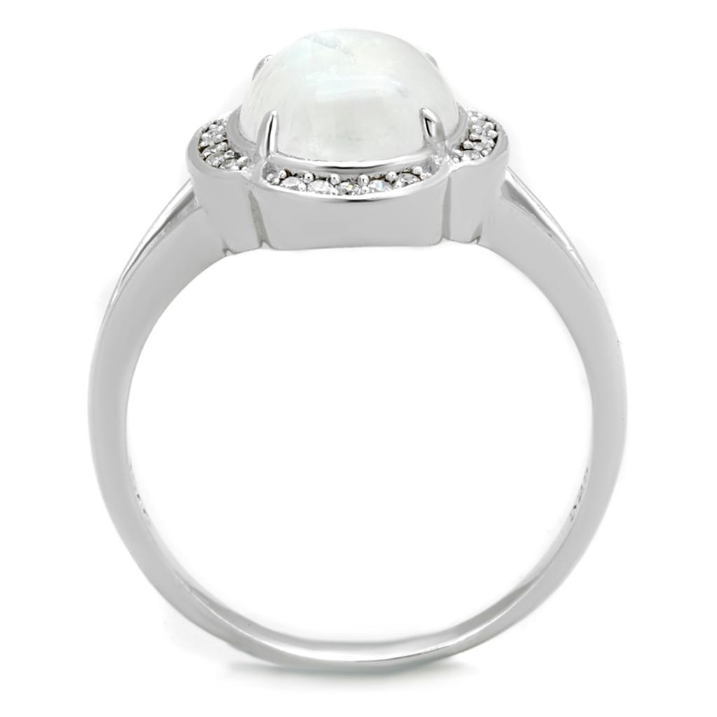 TS393 - Rhodium 925 Sterling Silver Ring with Semi-Precious Moon Stone in Clear-2
