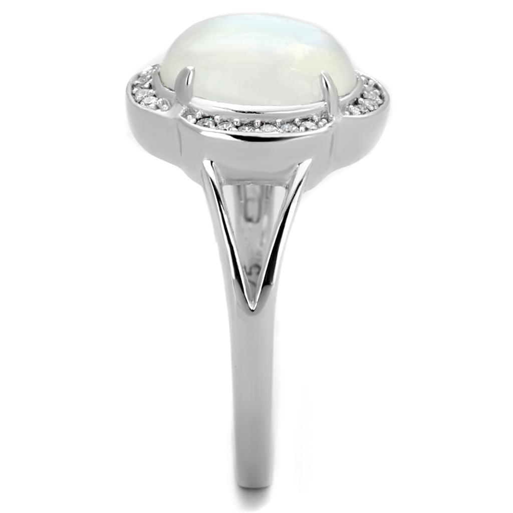 TS393 - Rhodium 925 Sterling Silver Ring with Semi-Precious Moon Stone in Clear-3