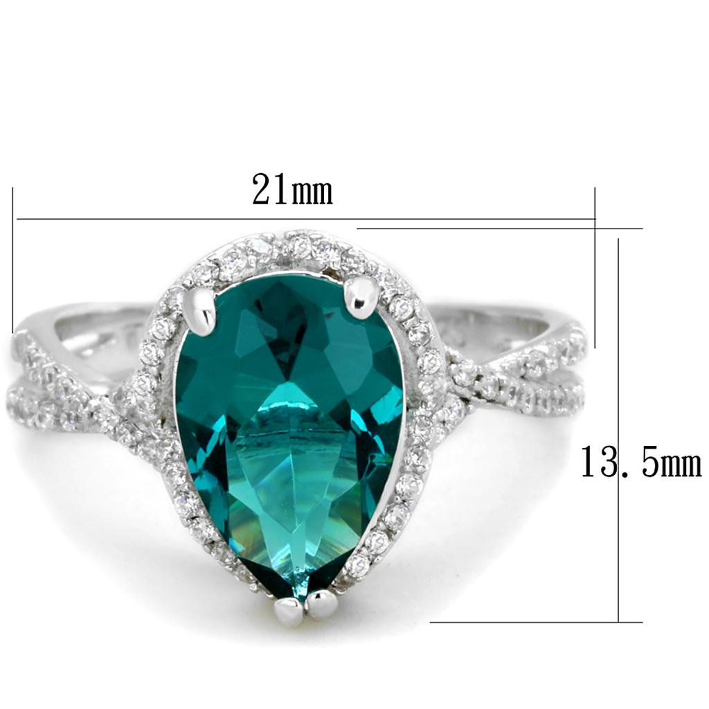TS394 - Rhodium 925 Sterling Silver Ring with Synthetic Synthetic Glass in Blue Zircon-1