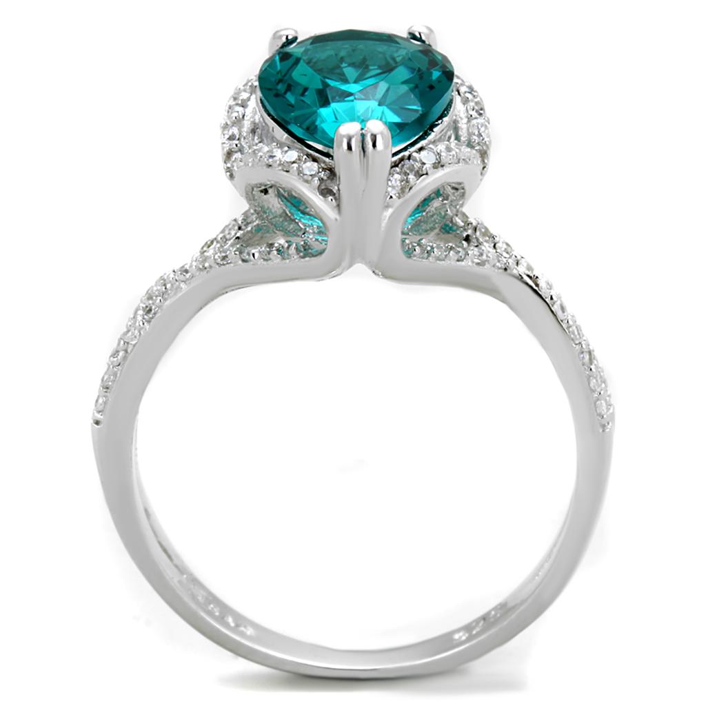 TS394 - Rhodium 925 Sterling Silver Ring with Synthetic Synthetic Glass in Blue Zircon-2
