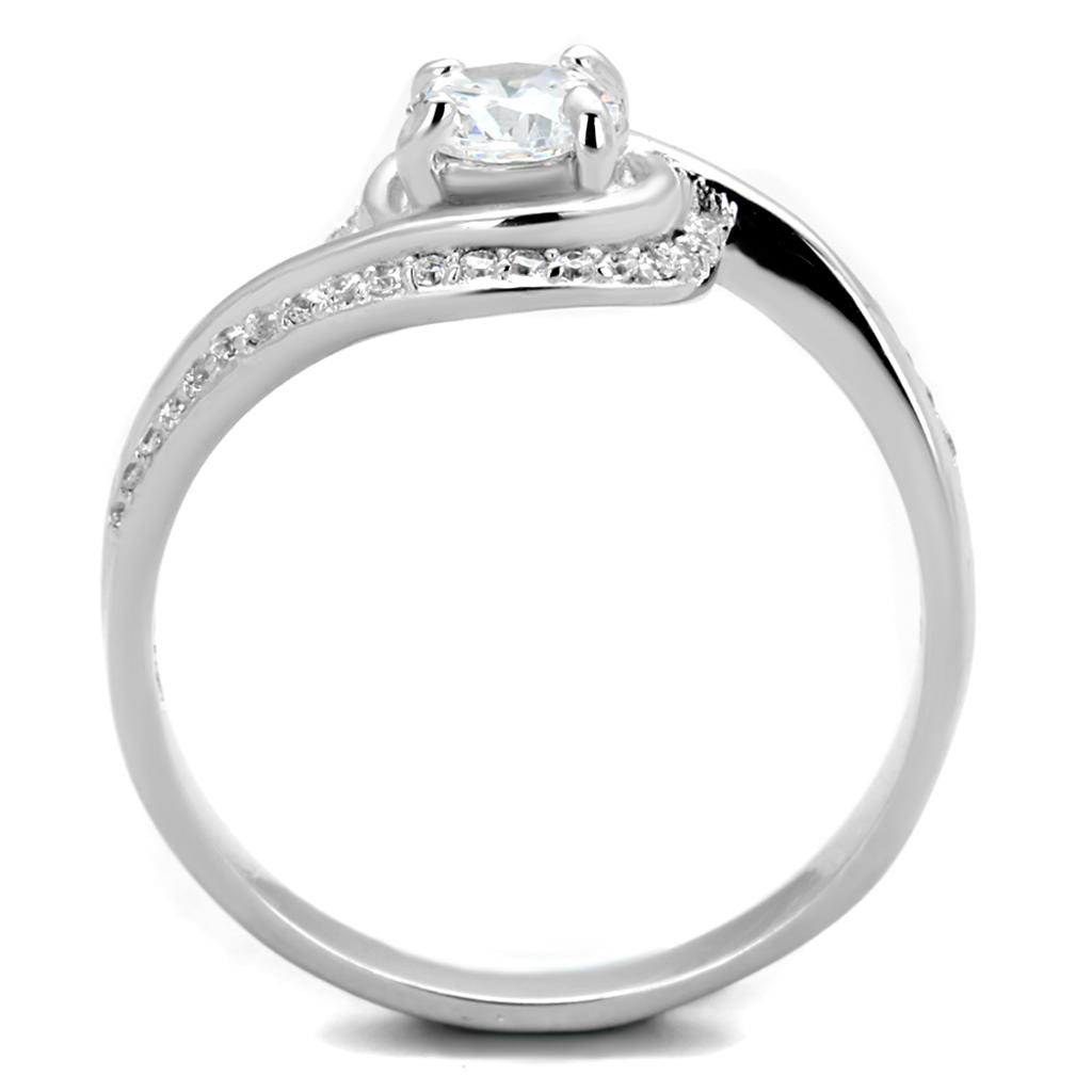 TS397 - Rhodium 925 Sterling Silver Ring with AAA Grade CZ  in Clear-2