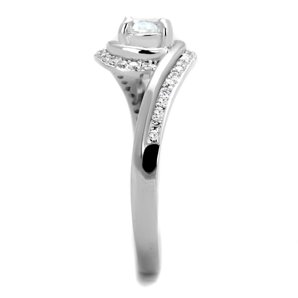 TS397 - Rhodium 925 Sterling Silver Ring with AAA Grade CZ  in Clear-3