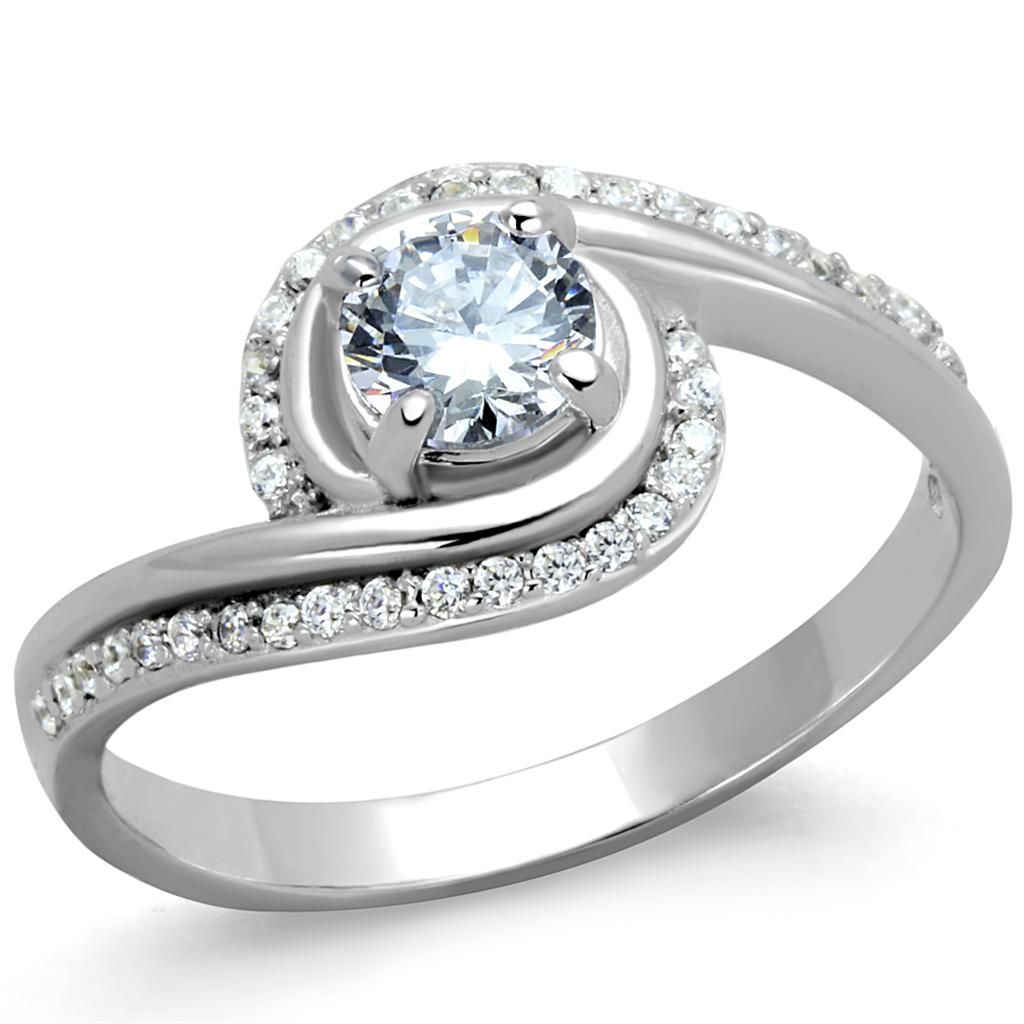 TS397 - Rhodium 925 Sterling Silver Ring with AAA Grade CZ  in Clear-4