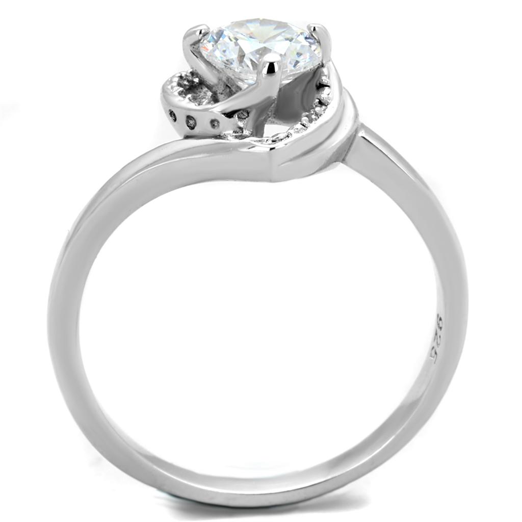 TS398 - Rhodium 925 Sterling Silver Ring with AAA Grade CZ  in Clear-2