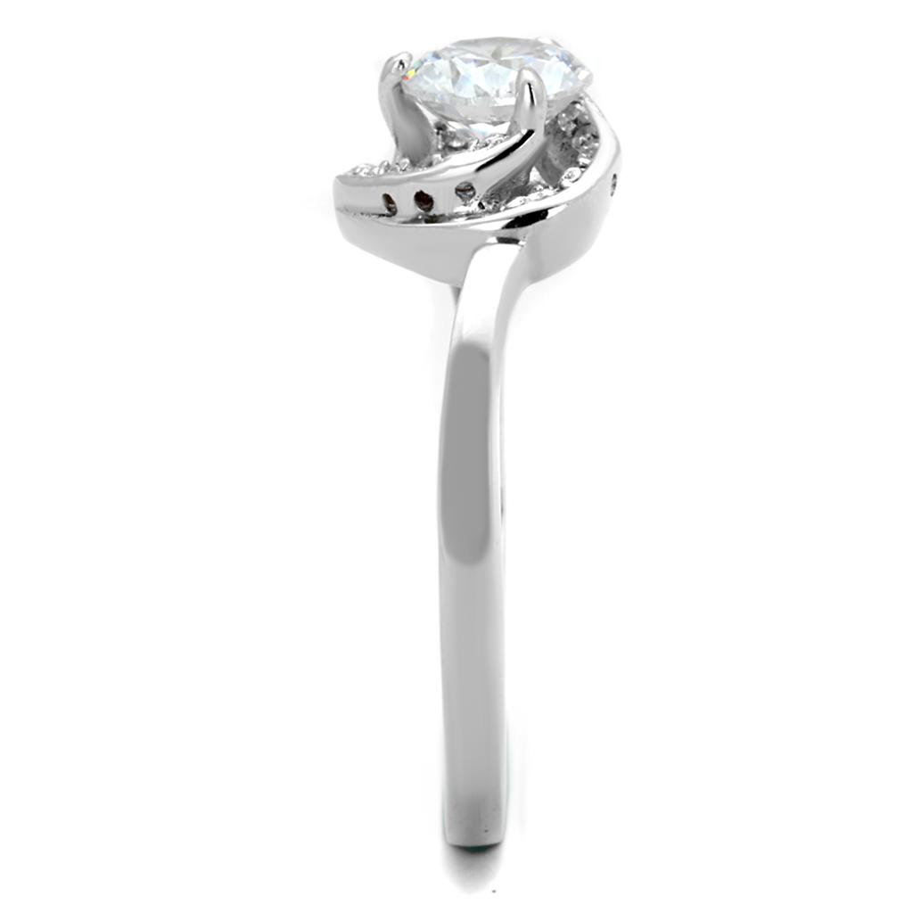 TS398 - Rhodium 925 Sterling Silver Ring with AAA Grade CZ  in Clear-3