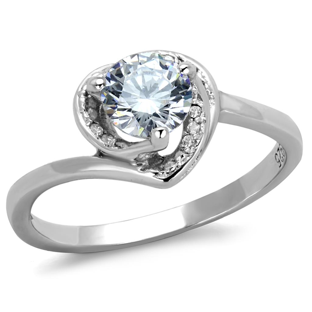 TS398 - Rhodium 925 Sterling Silver Ring with AAA Grade CZ  in Clear-4