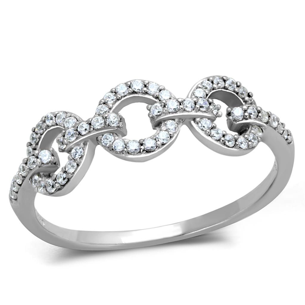 TS400 - Rhodium 925 Sterling Silver Ring with AAA Grade CZ  in Clear-4