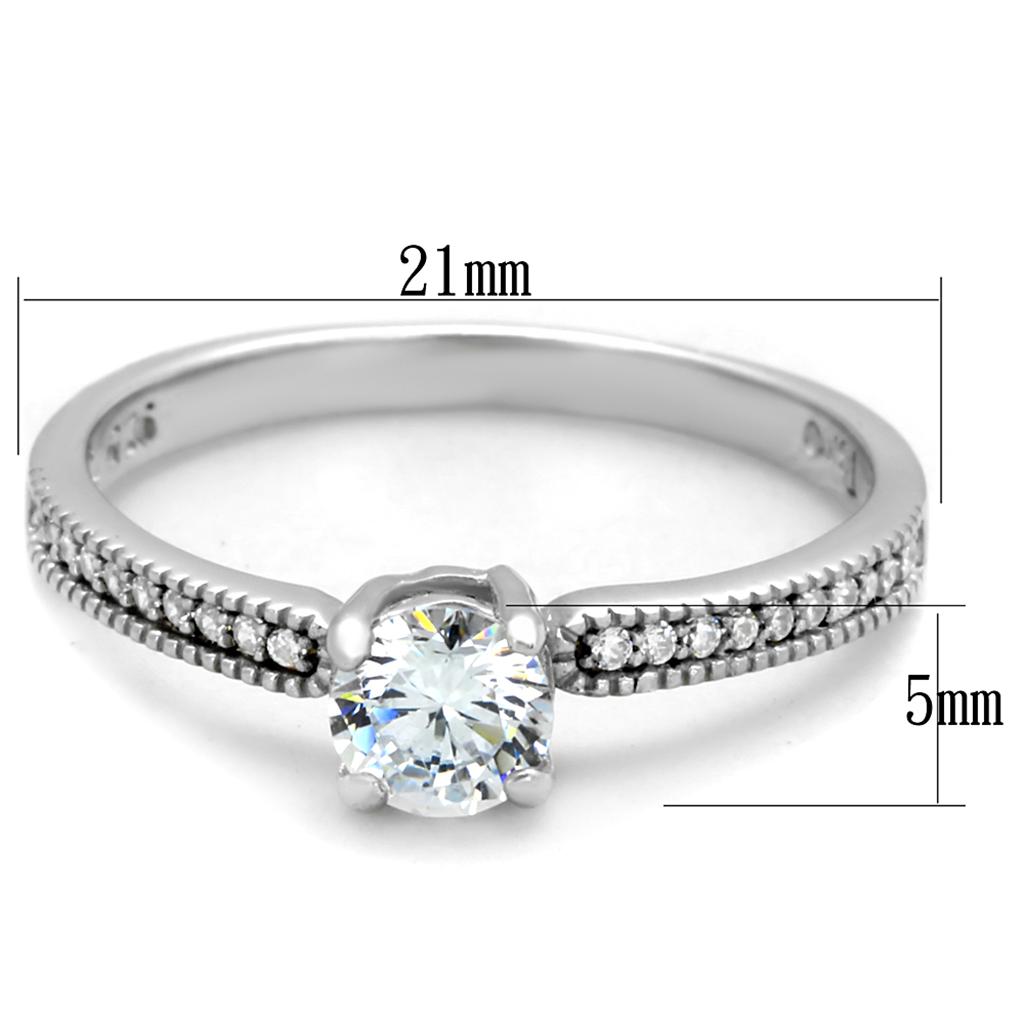TS401 - Rhodium 925 Sterling Silver Ring with AAA Grade CZ  in Clear-1
