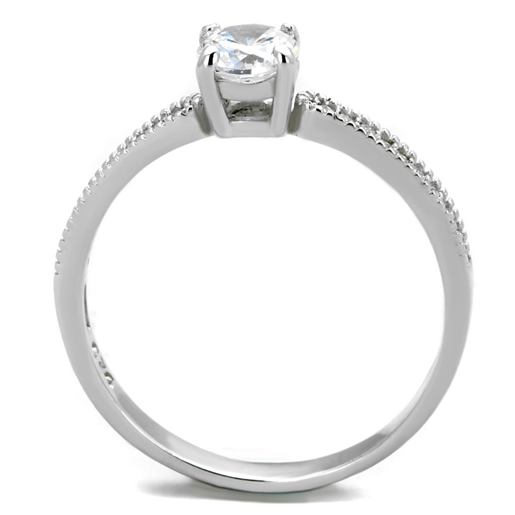 TS401 - Rhodium 925 Sterling Silver Ring with AAA Grade CZ  in Clear-2