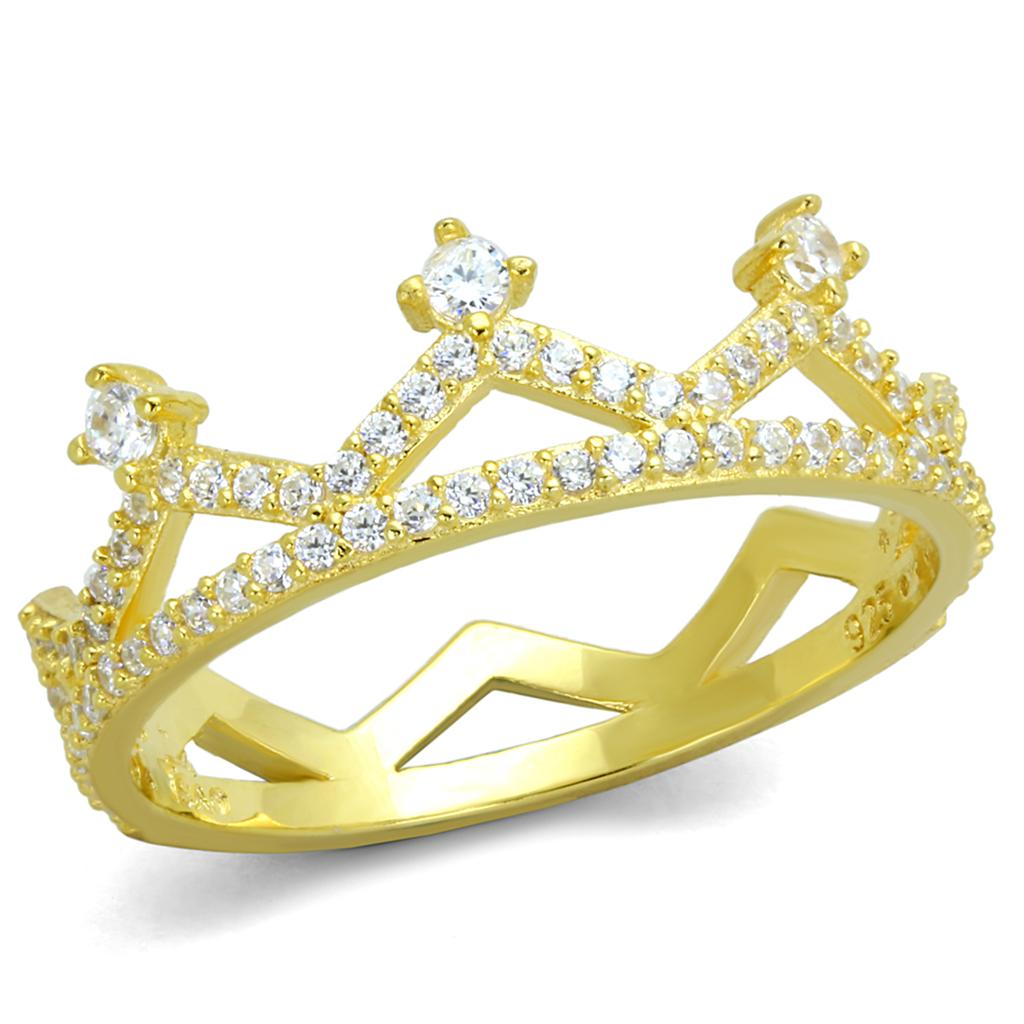 TS404 - Gold 925 Sterling Silver Ring with AAA Grade CZ  in Clear-4