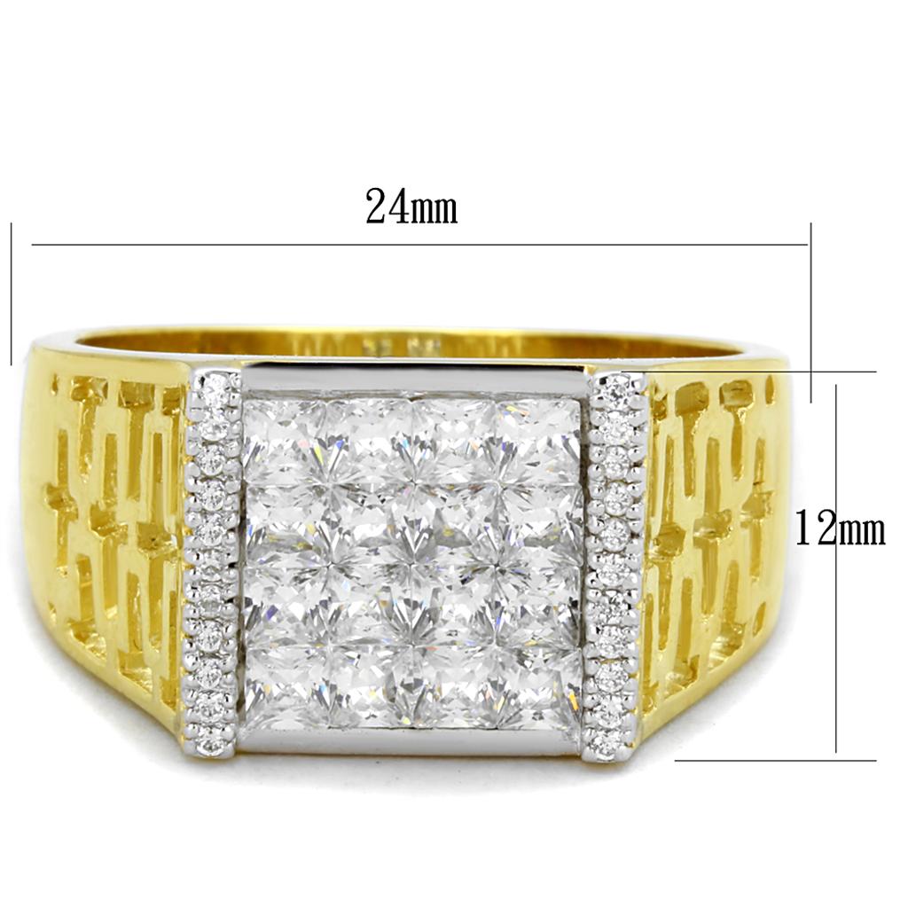 TS412 - Gold+Rhodium 925 Sterling Silver Ring with AAA Grade CZ  in Clear-1