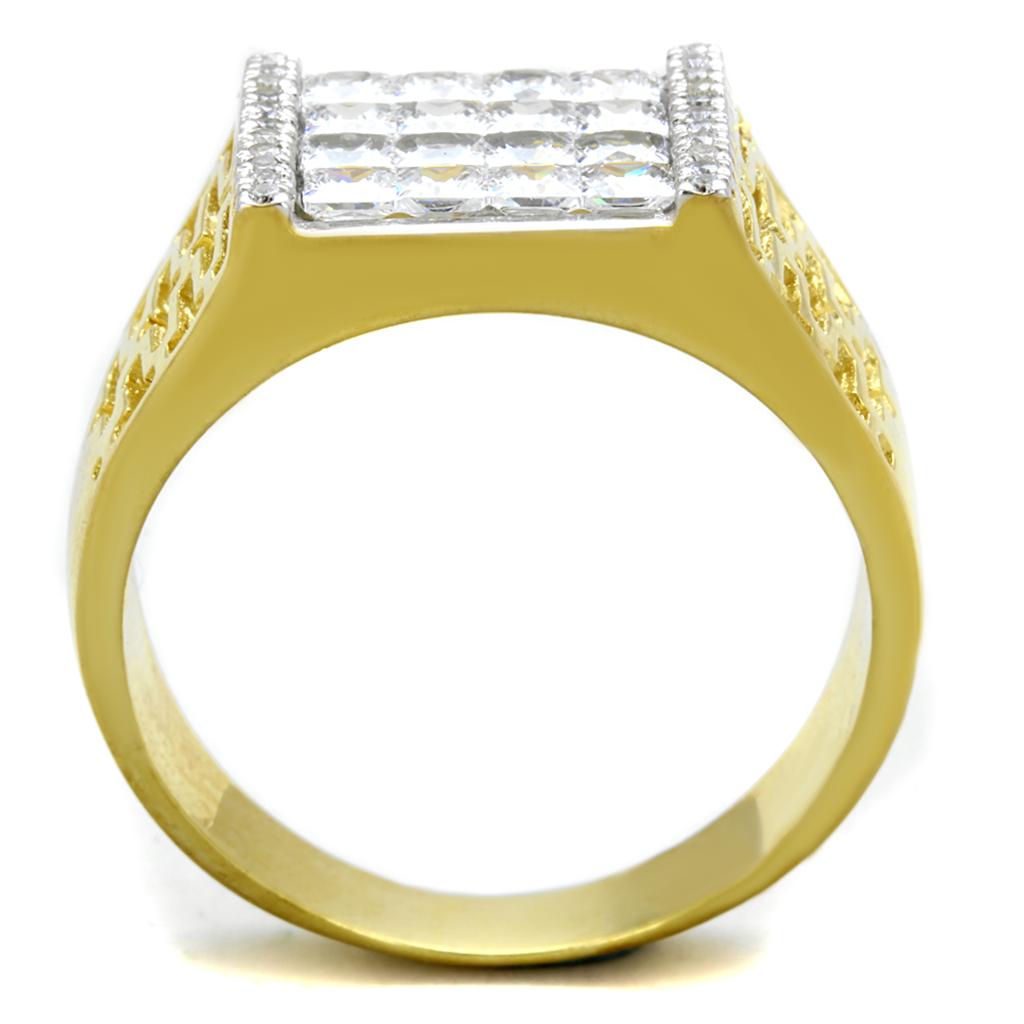 TS412 - Gold+Rhodium 925 Sterling Silver Ring with AAA Grade CZ  in Clear-2