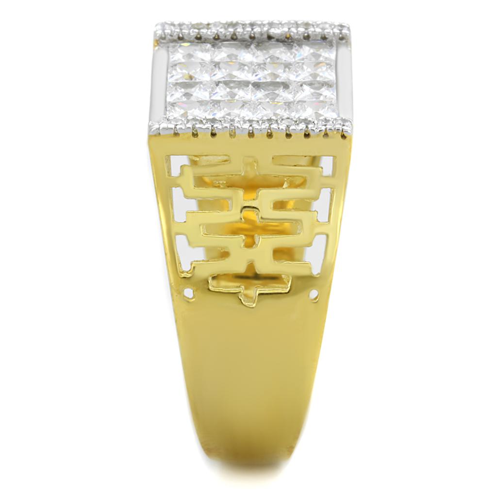 TS412 - Gold+Rhodium 925 Sterling Silver Ring with AAA Grade CZ  in Clear-3