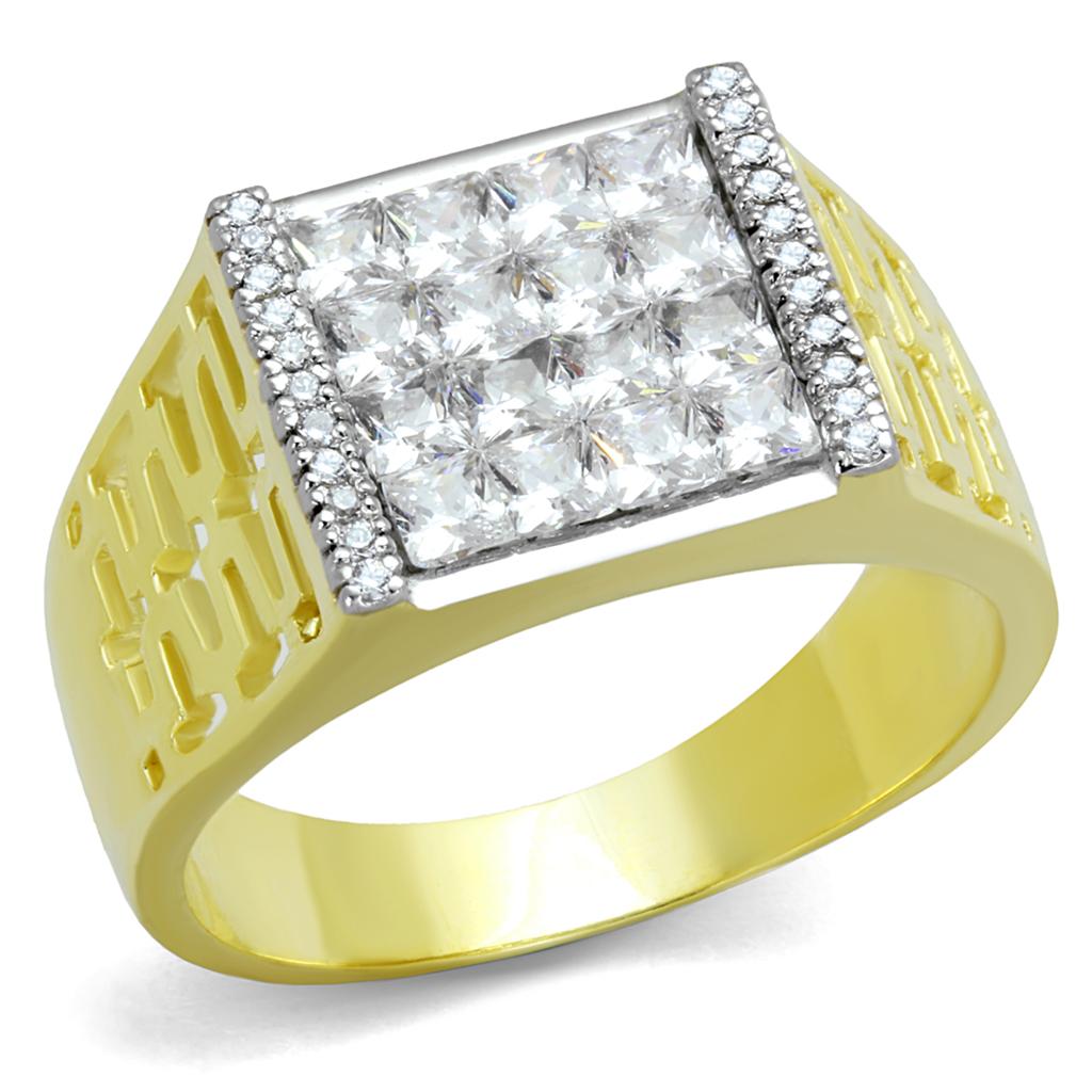 TS412 - Gold+Rhodium 925 Sterling Silver Ring with AAA Grade CZ  in Clear-4