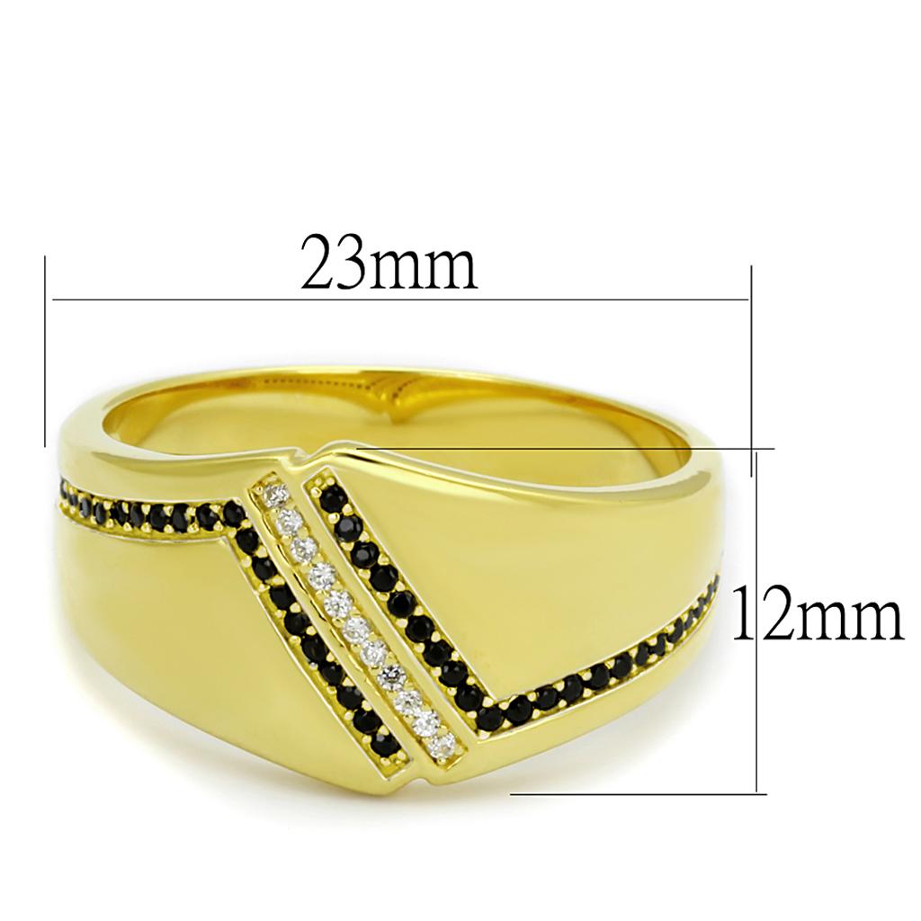 TS413 - Gold 925 Sterling Silver Ring with AAA Grade CZ  in Black Diamond-1