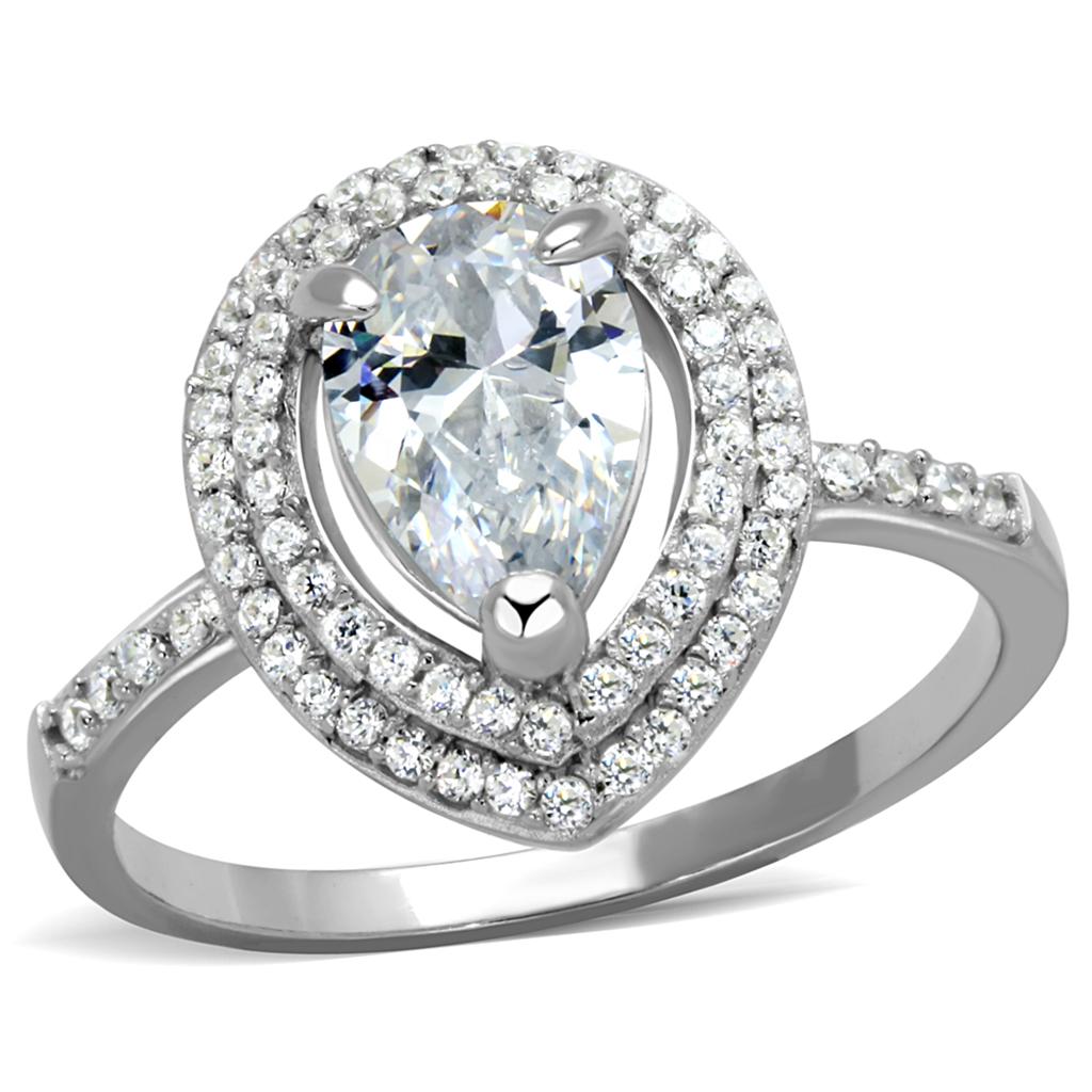 TS414 - Rhodium 925 Sterling Silver Ring with AAA Grade CZ  in Clear-4