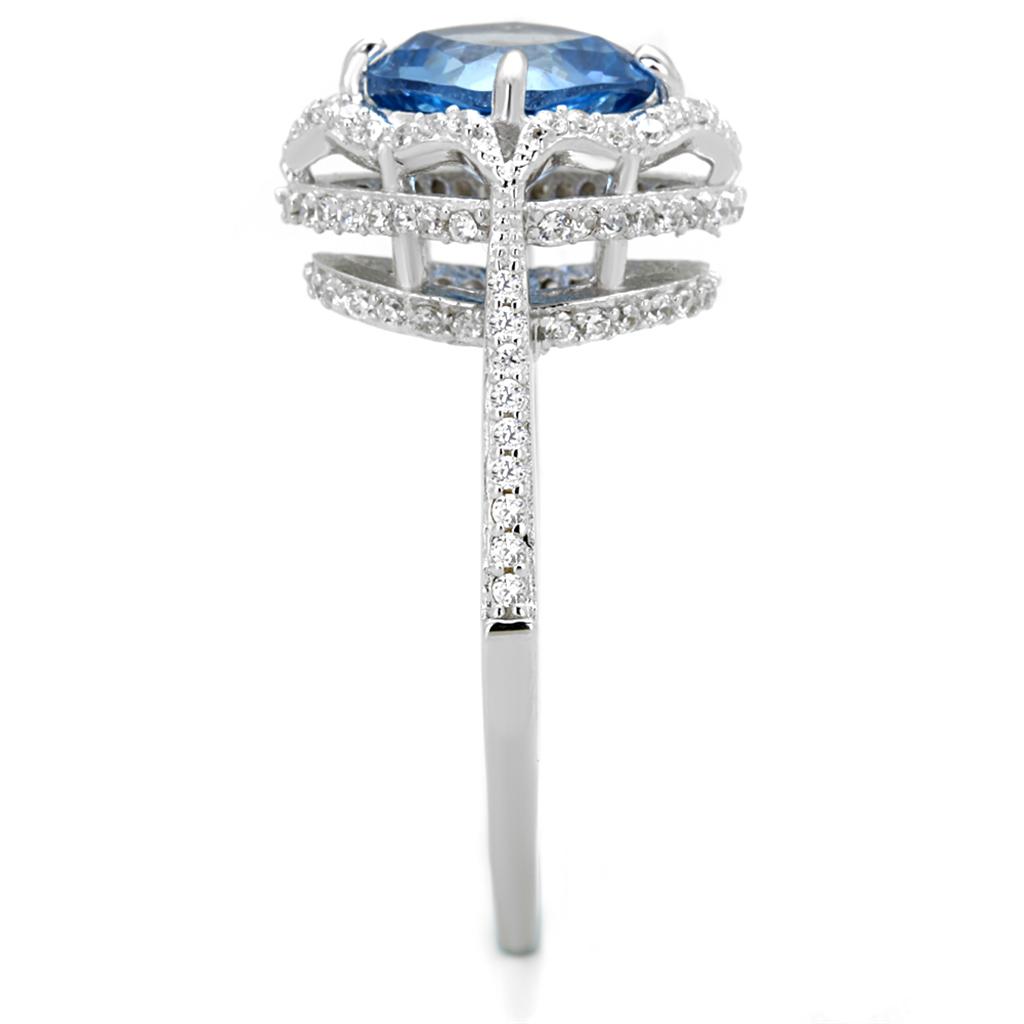 TS419 - Rhodium 925 Sterling Silver Ring with Synthetic Spinel in Sea Blue-3
