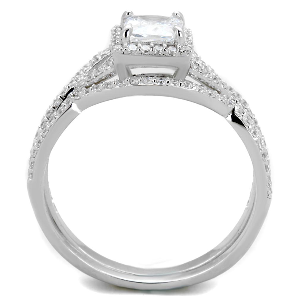 TS420 - Rhodium 925 Sterling Silver Ring with AAA Grade CZ  in Clear-2