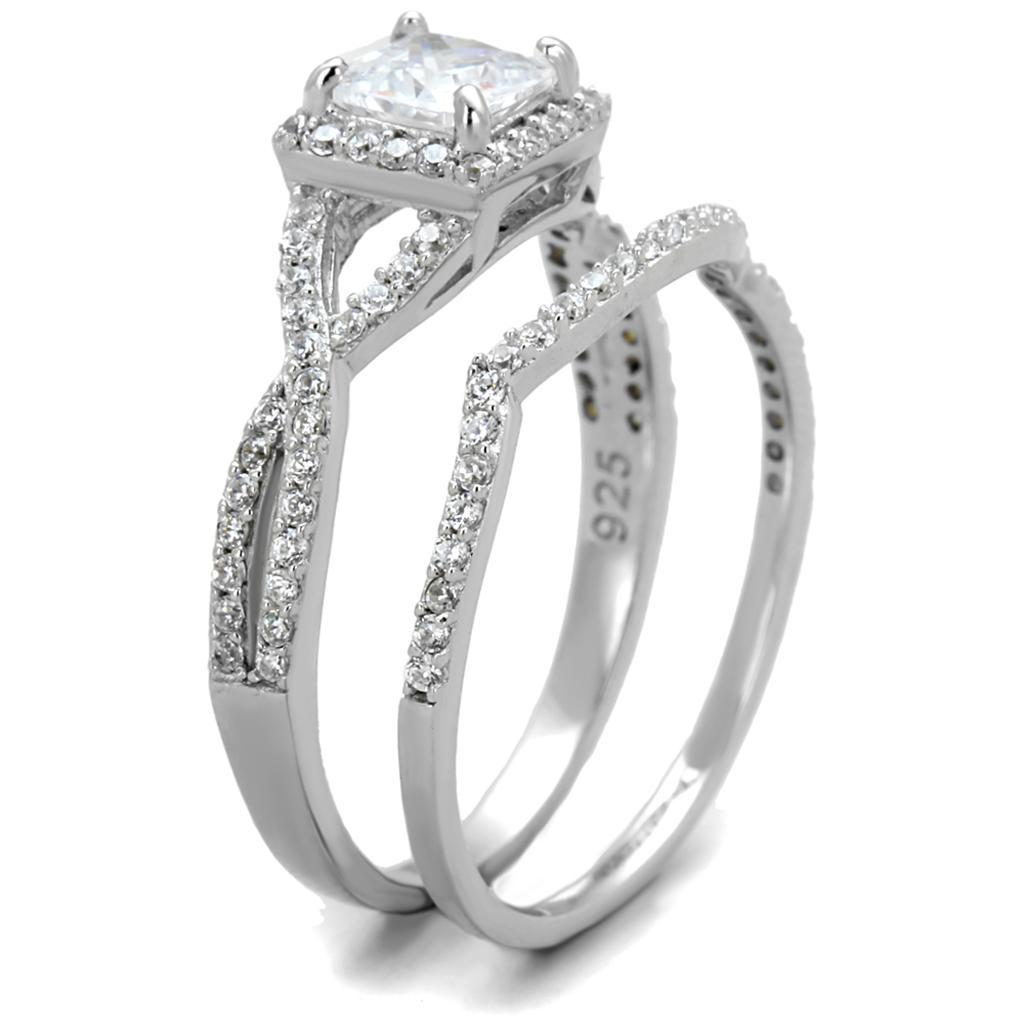 TS420 - Rhodium 925 Sterling Silver Ring with AAA Grade CZ  in Clear-3