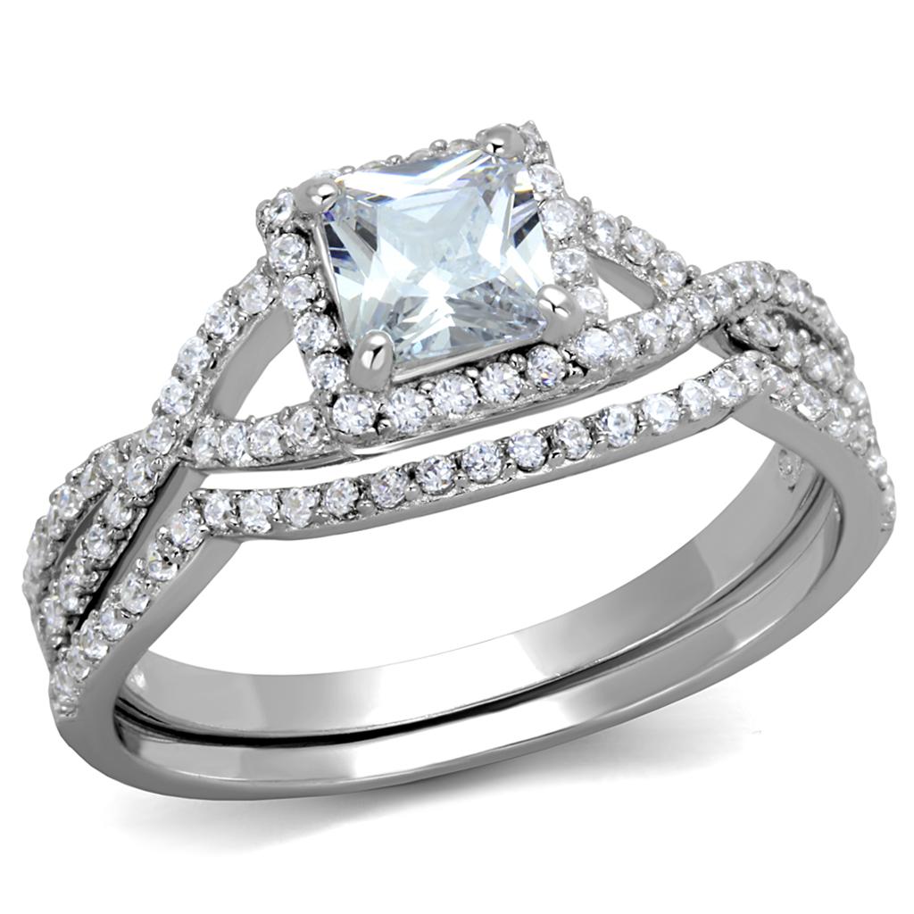 TS420 - Rhodium 925 Sterling Silver Ring with AAA Grade CZ  in Clear-4