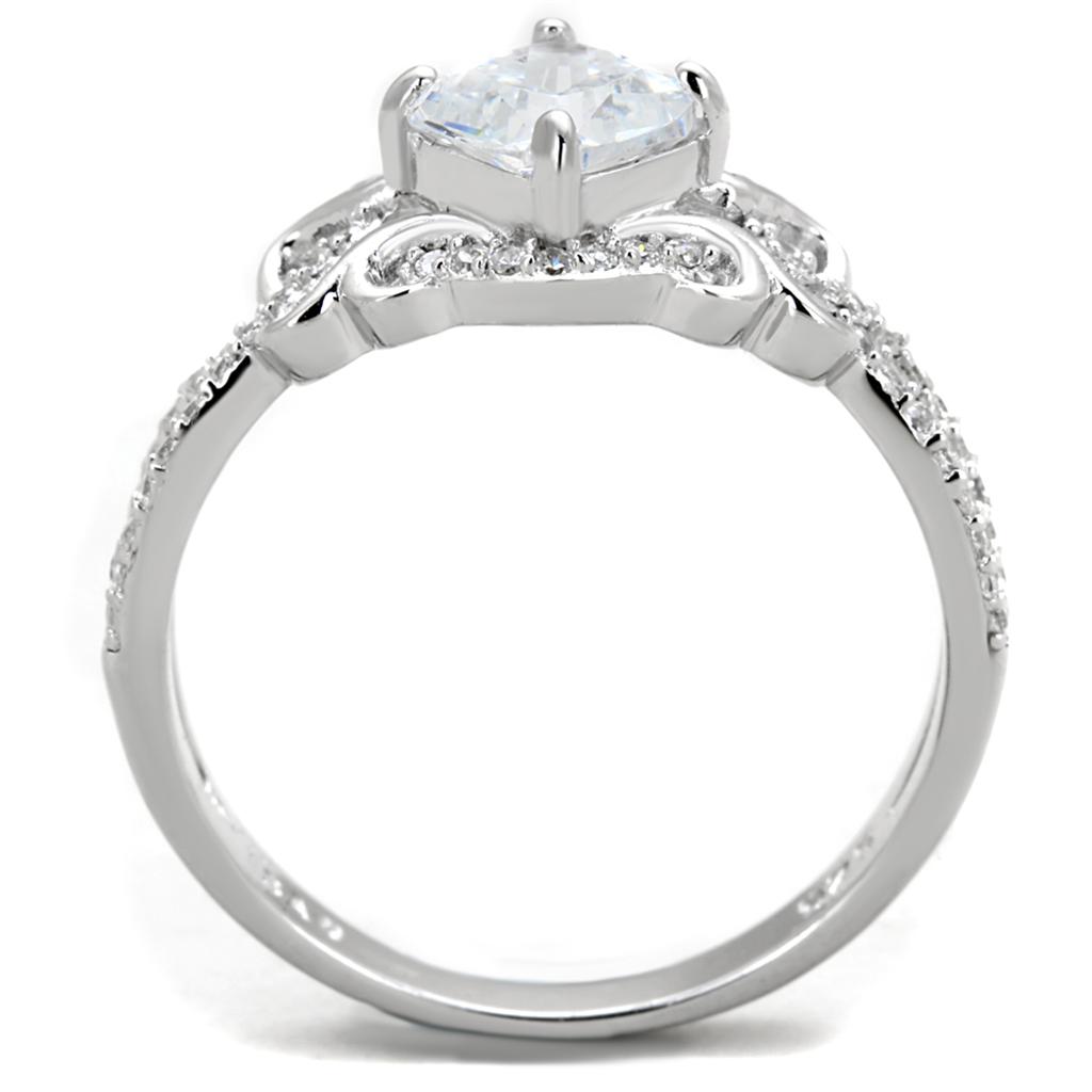TS421 - Rhodium 925 Sterling Silver Ring with AAA Grade CZ  in Clear-2