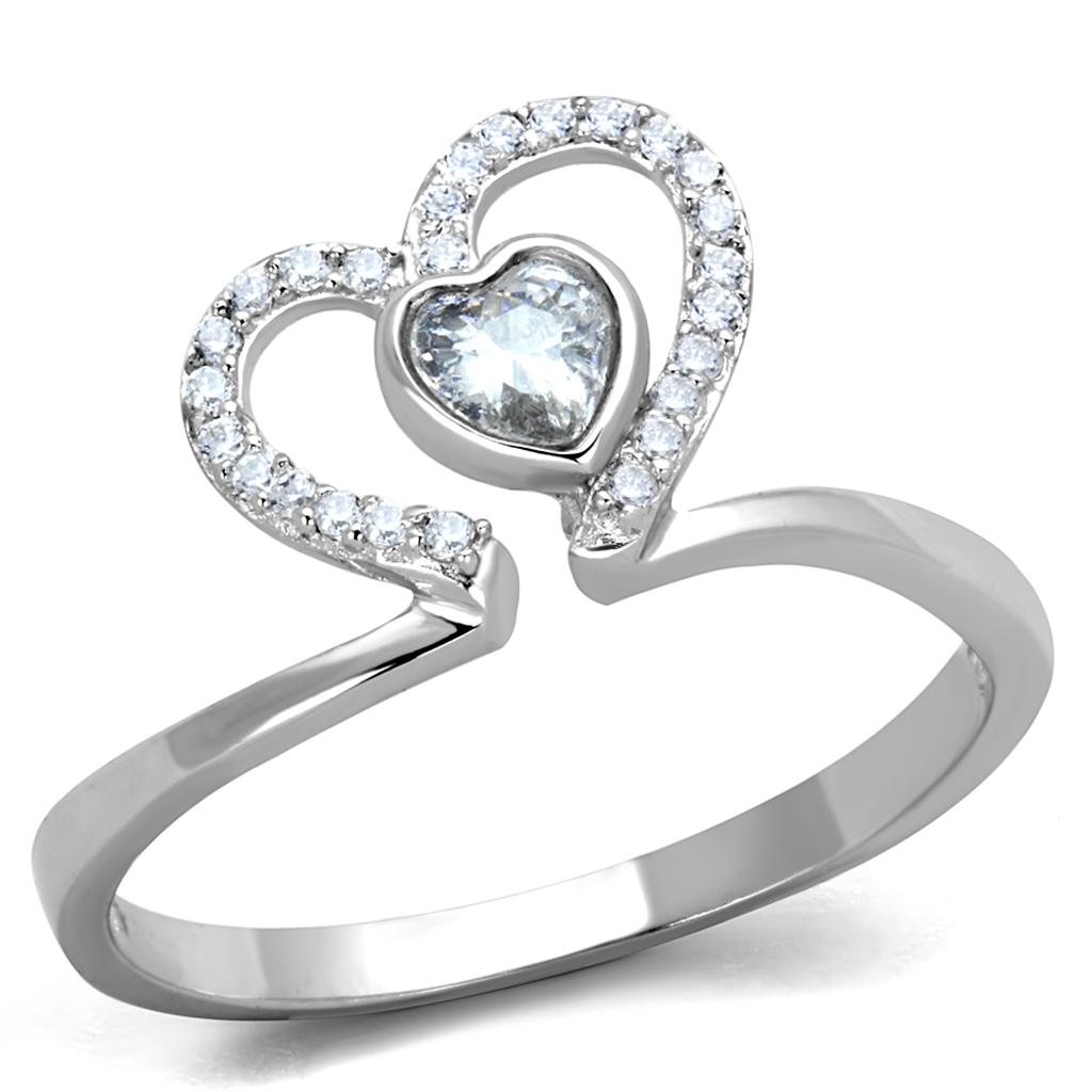 TS422 - Rhodium 925 Sterling Silver Ring with AAA Grade CZ  in Clear-4