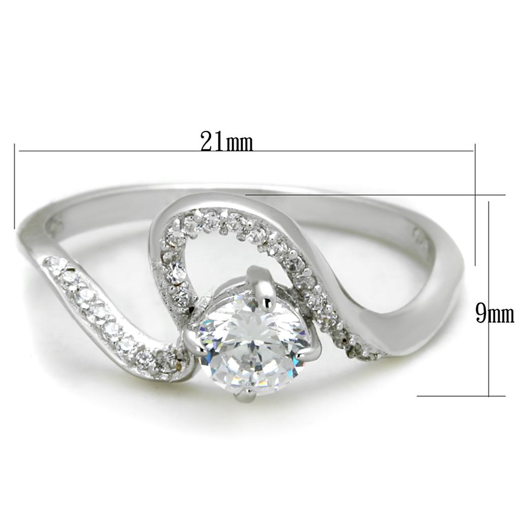 TS423 - Rhodium 925 Sterling Silver Ring with AAA Grade CZ  in Clear-1